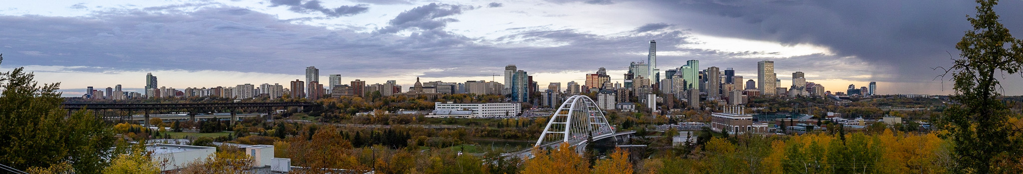 edmonton skyline from a park, panoramic view in autumn